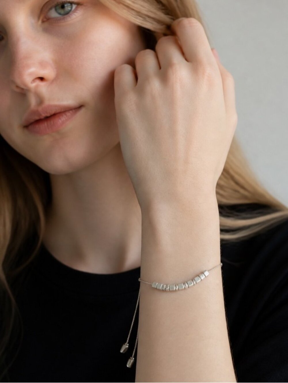 Slide Bracelet with Square Silver Beads